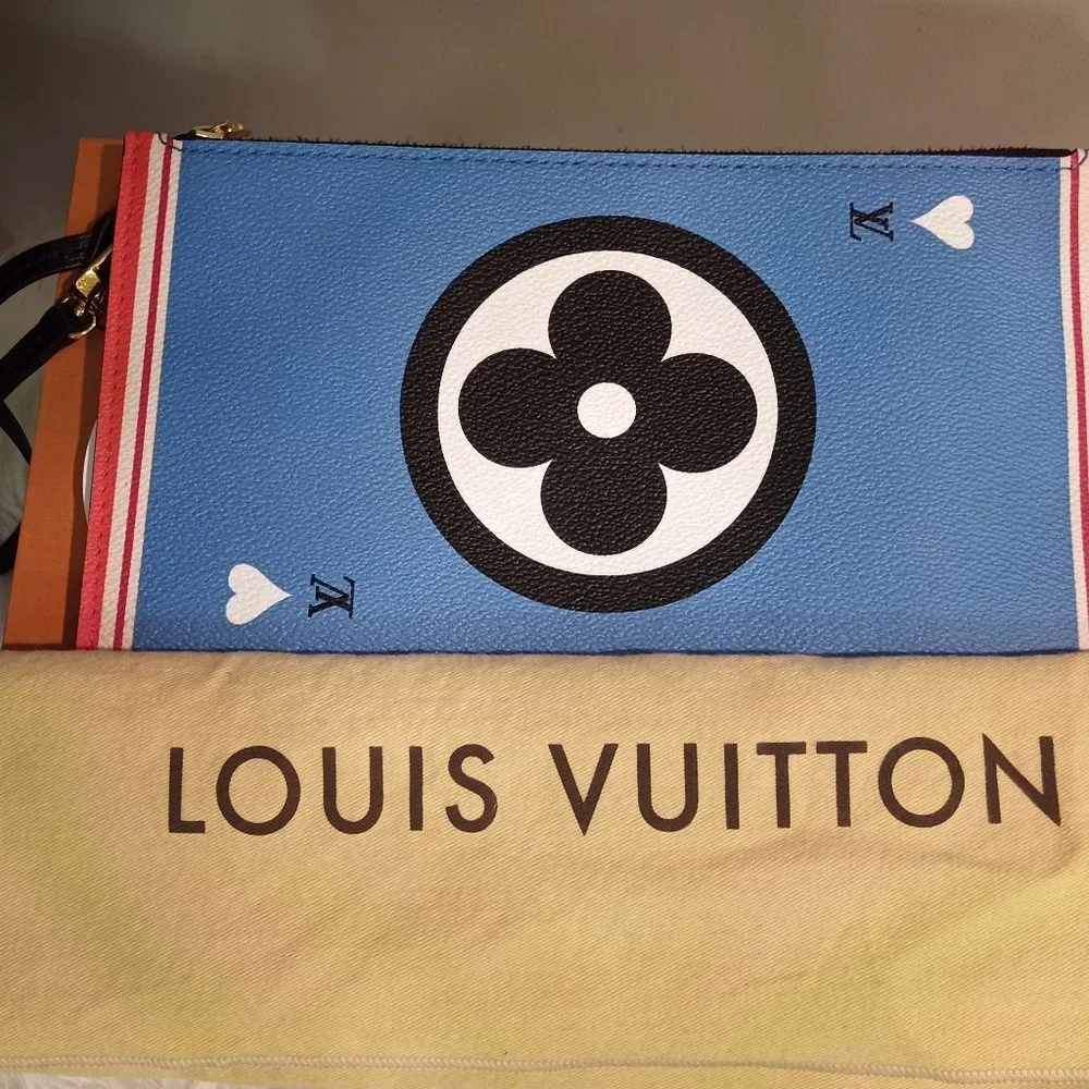 Like New! Ltd ED LV G@me On! Neverfull MM Pochette in Blue (w/ Dust Bag & Box) - Picture 6 of 6